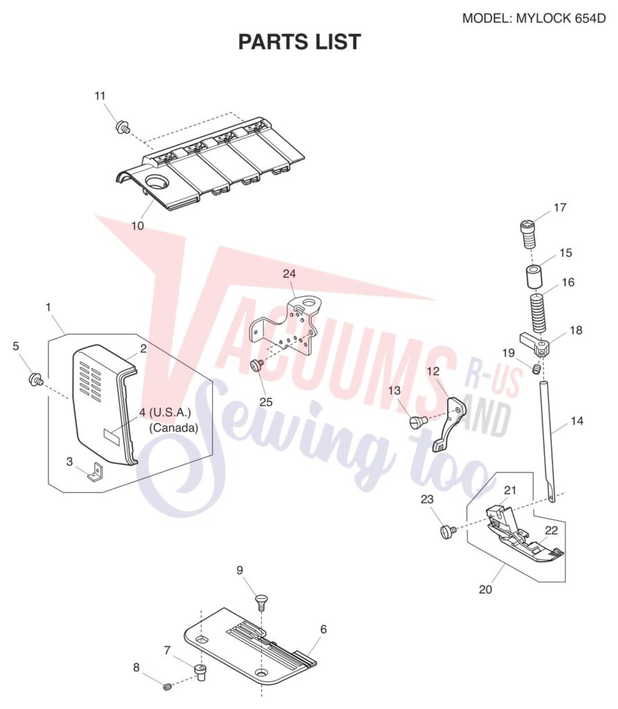 Janome 654D exploded schematic diagram (page 7)
