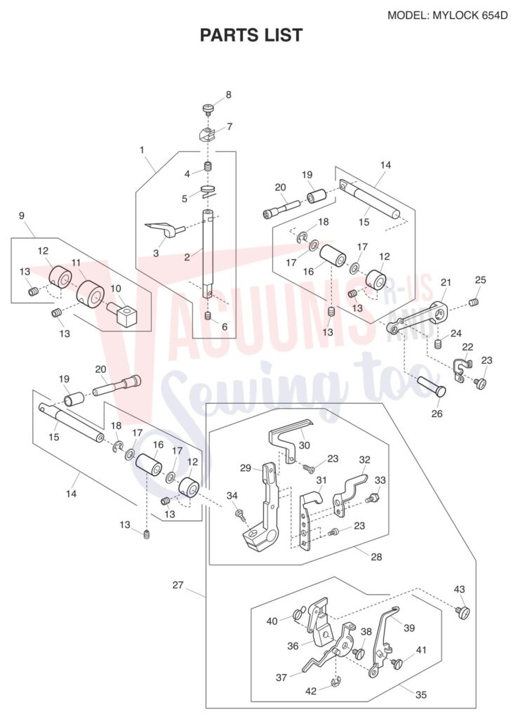 Janome 654D exploded schematic diagram (page 10)