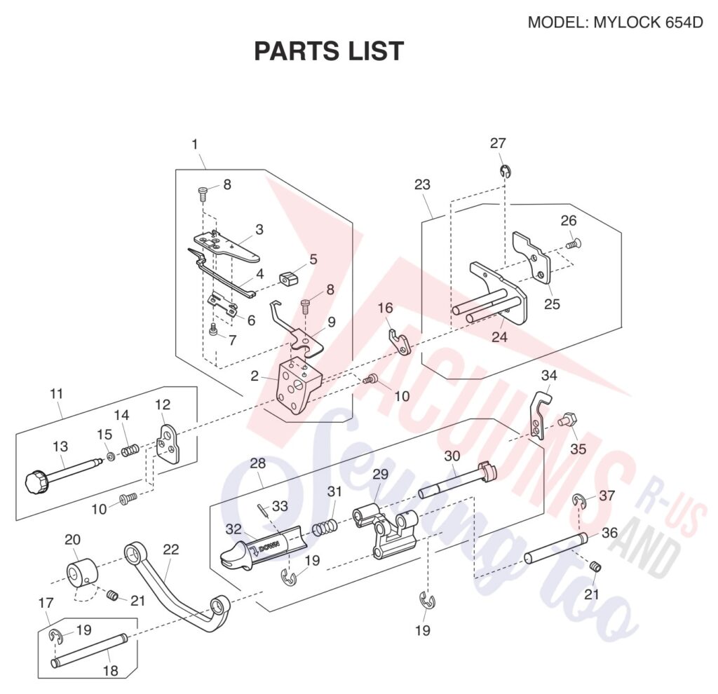 Janome 654D exploded schematic diagram (page 11)