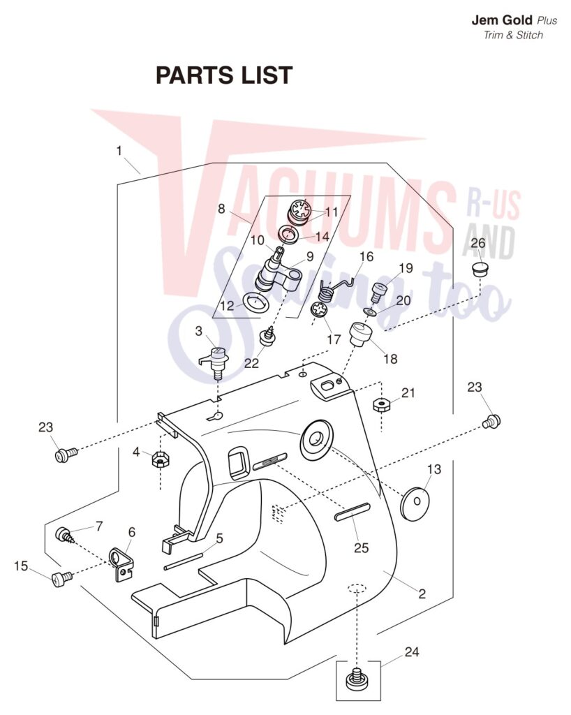 Janome 661G exploded schematic diagram (page 8)