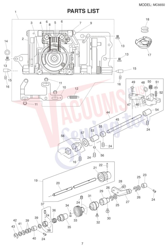 Janome 6650 exploded schematic diagram (page 17)