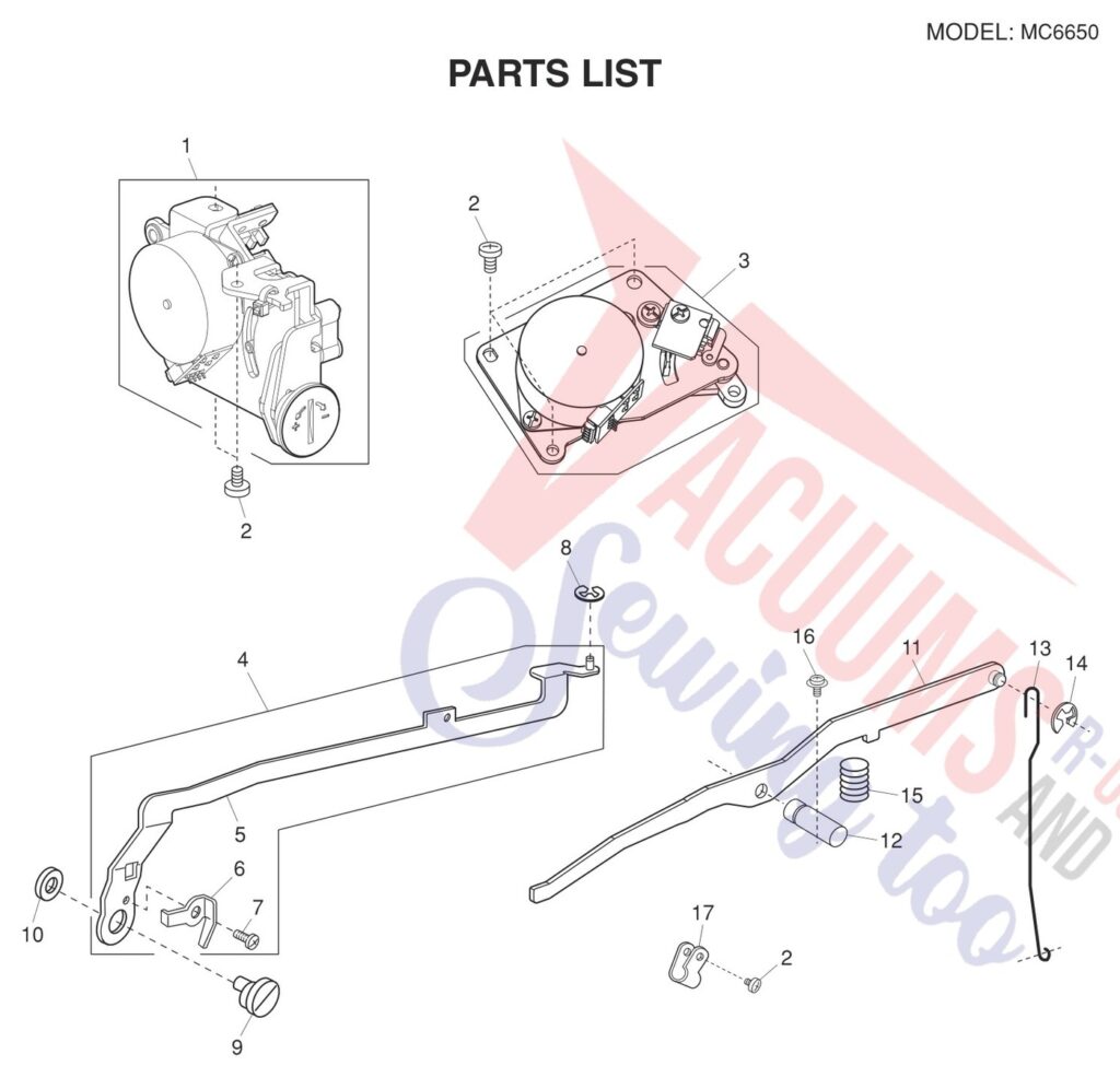 Janome 6650 exploded schematic diagram (page 18)