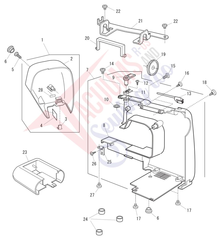 Janome 7061NX exploded schematic diagram (page 1)