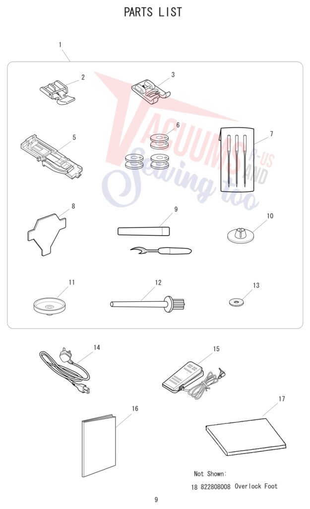 Janome 7061NX exploded schematic diagram (page 9)