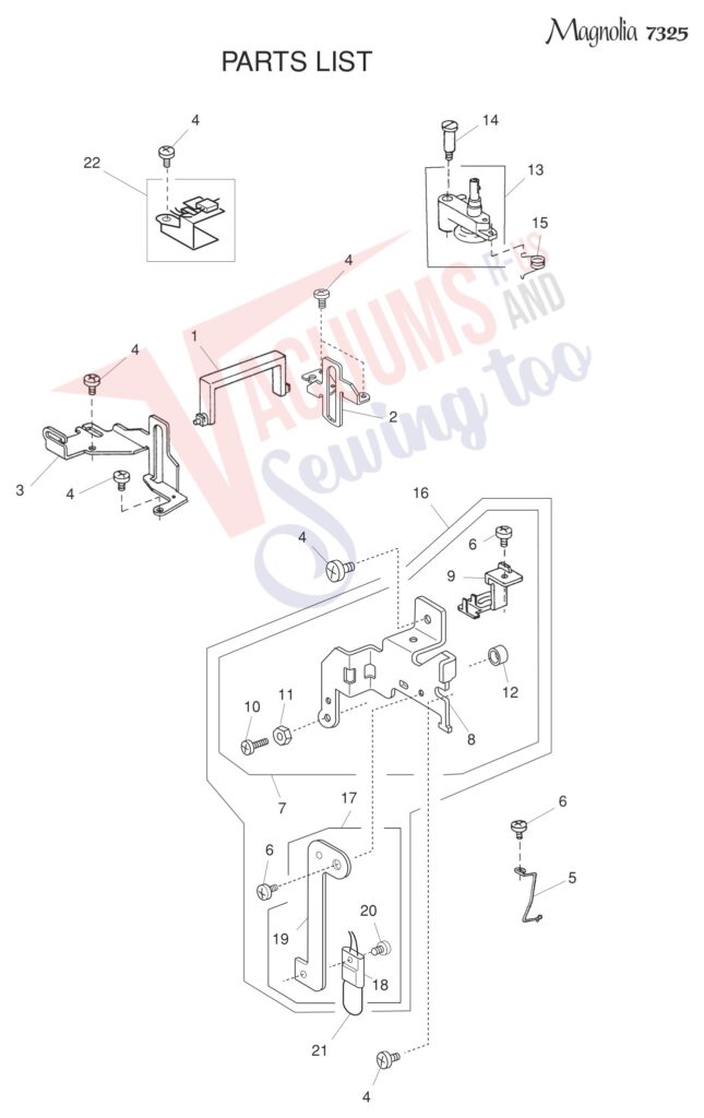 Janome 7325 exploded schematic diagram (page 1)