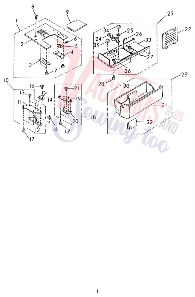Janome 8000 exploded schematic diagram (page 1)