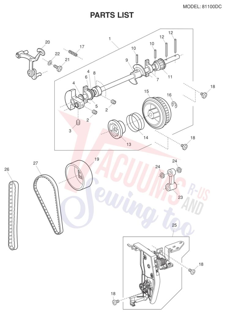 Janome 81100DC exploded schematic diagram (page 1)