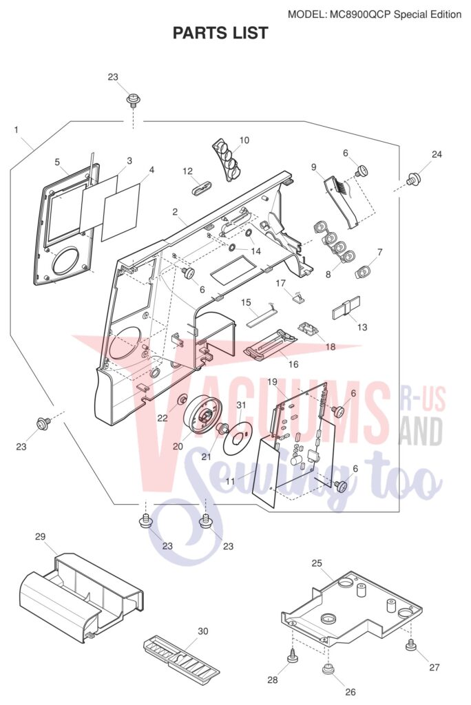 Janome 8900QCPSE exploded schematic diagram (page 1)