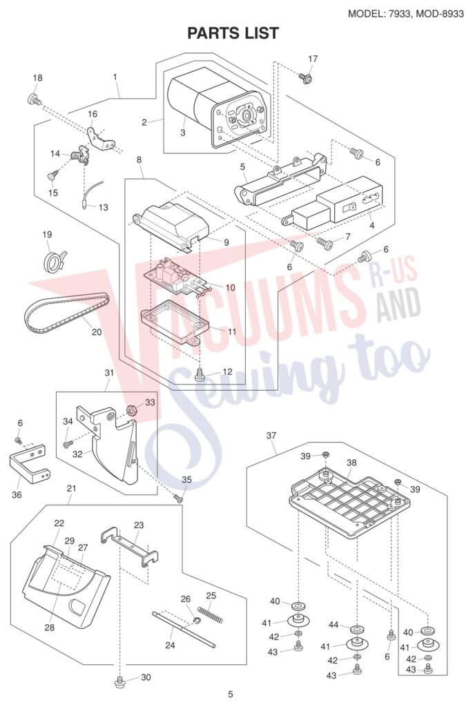 Janome 8933D V3 exploded schematic diagram (page 7)