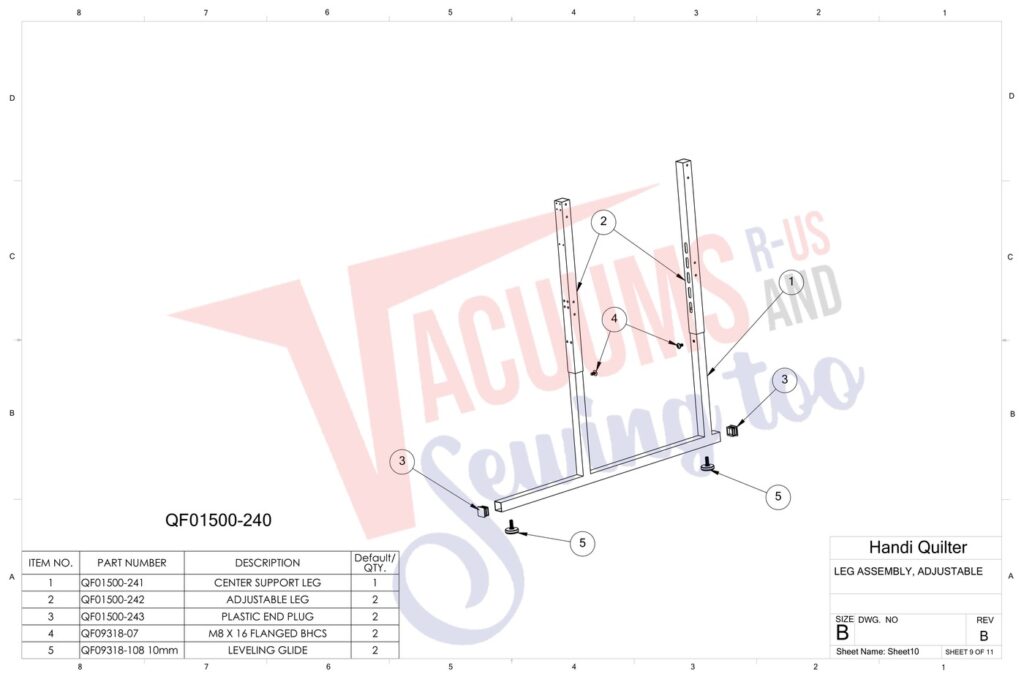 Janome 8' Frame exploded schematic diagram (page 10)