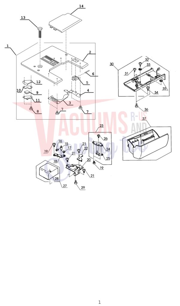 Janome 9000 exploded schematic diagram (page 1)