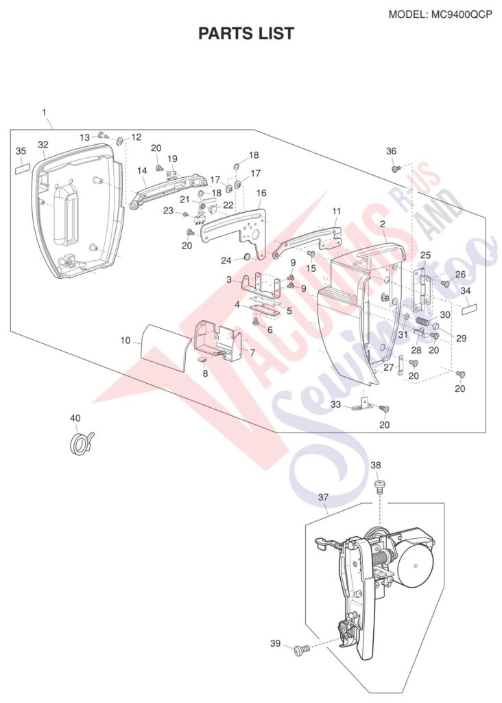 Oreck 9400 exploded schematic diagram (page 12)