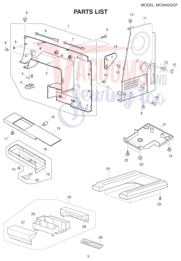 Oreck 9400 exploded schematic diagram (page 15)