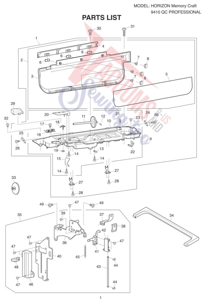 Janome 9410QC exploded schematic diagram (page 1)