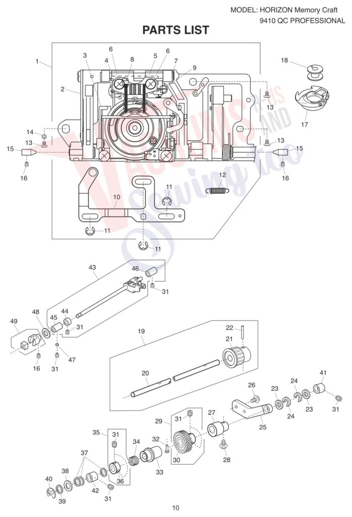 Janome 9410QC exploded schematic diagram (page 2)