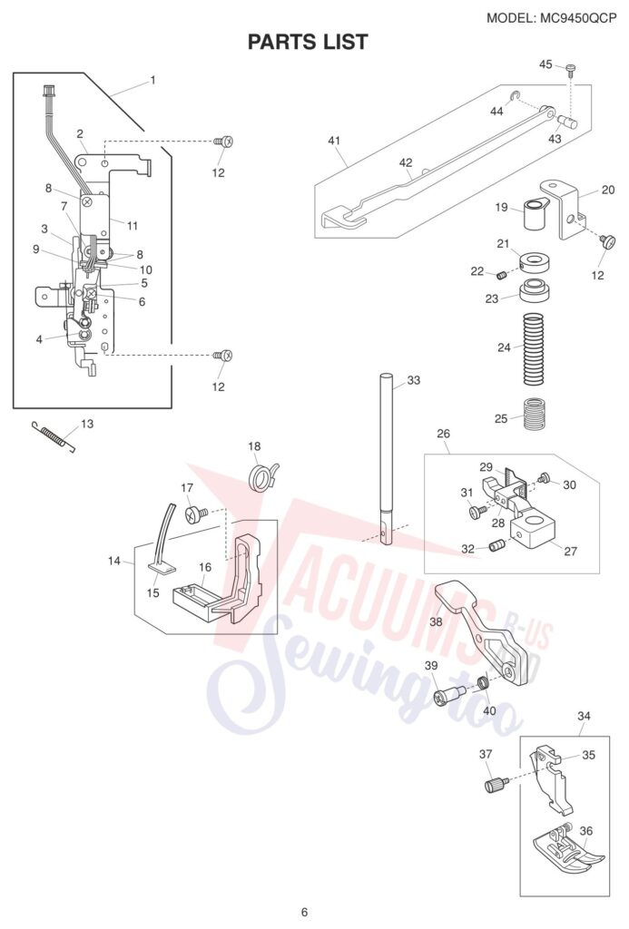 Janome 9450QCP exploded schematic diagram (page 12)