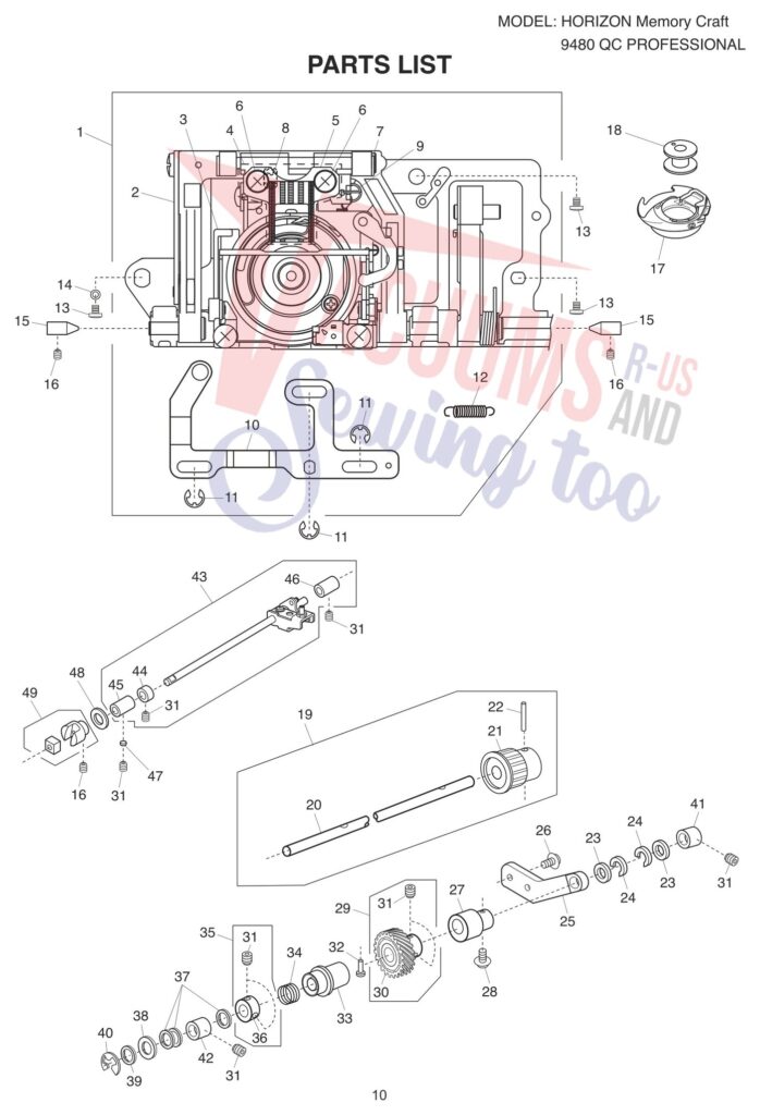 Janome 9480QCP exploded schematic diagram (page 2)