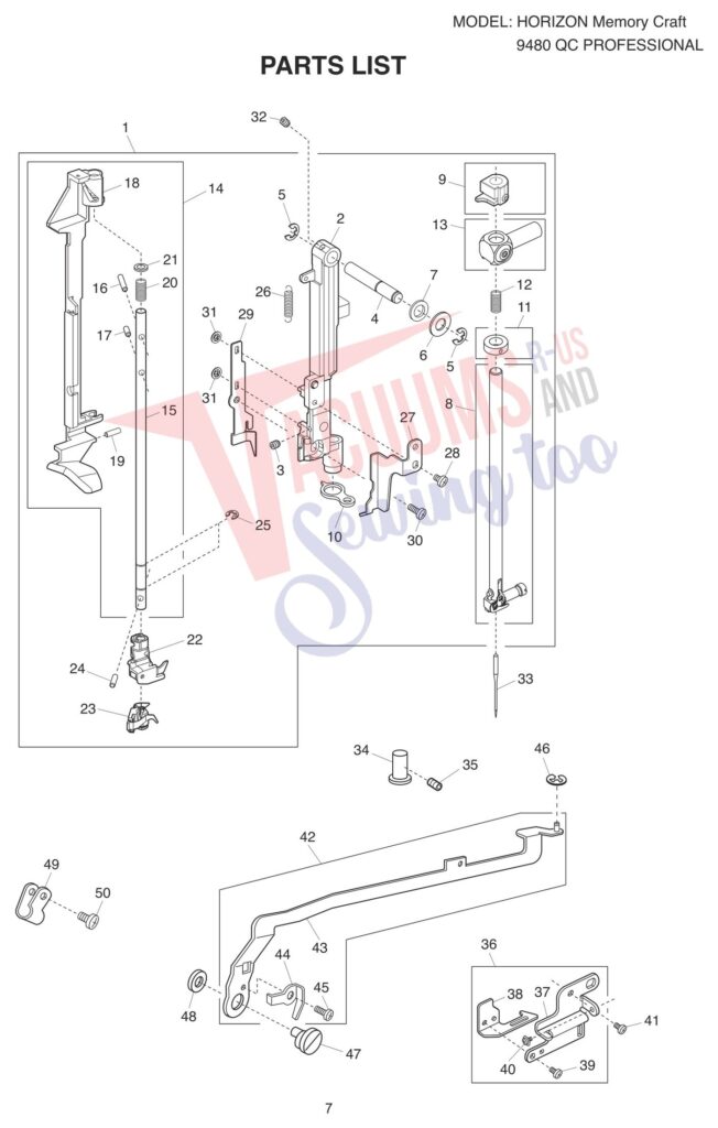 Janome 9480QCP exploded schematic diagram (page 13)