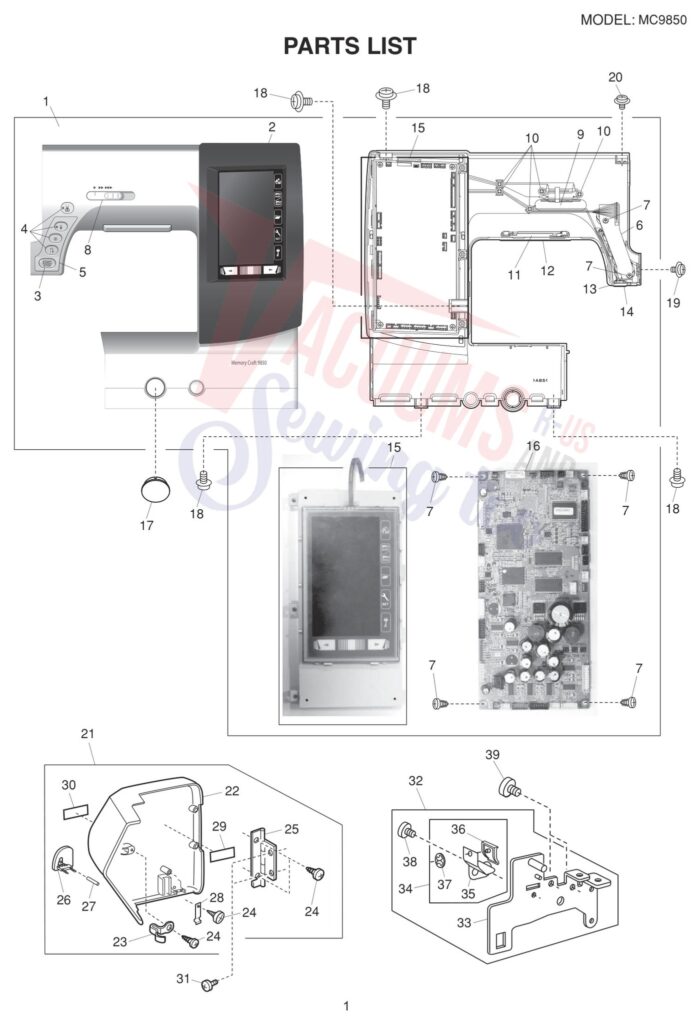 Janome 9850 exploded schematic diagram (page 1)