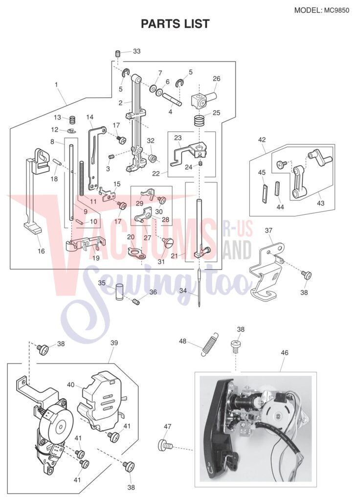 Janome 9850 exploded schematic diagram (page 9)