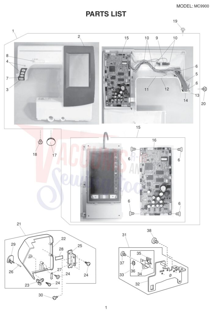 Janome 9900 exploded schematic diagram (page 1)