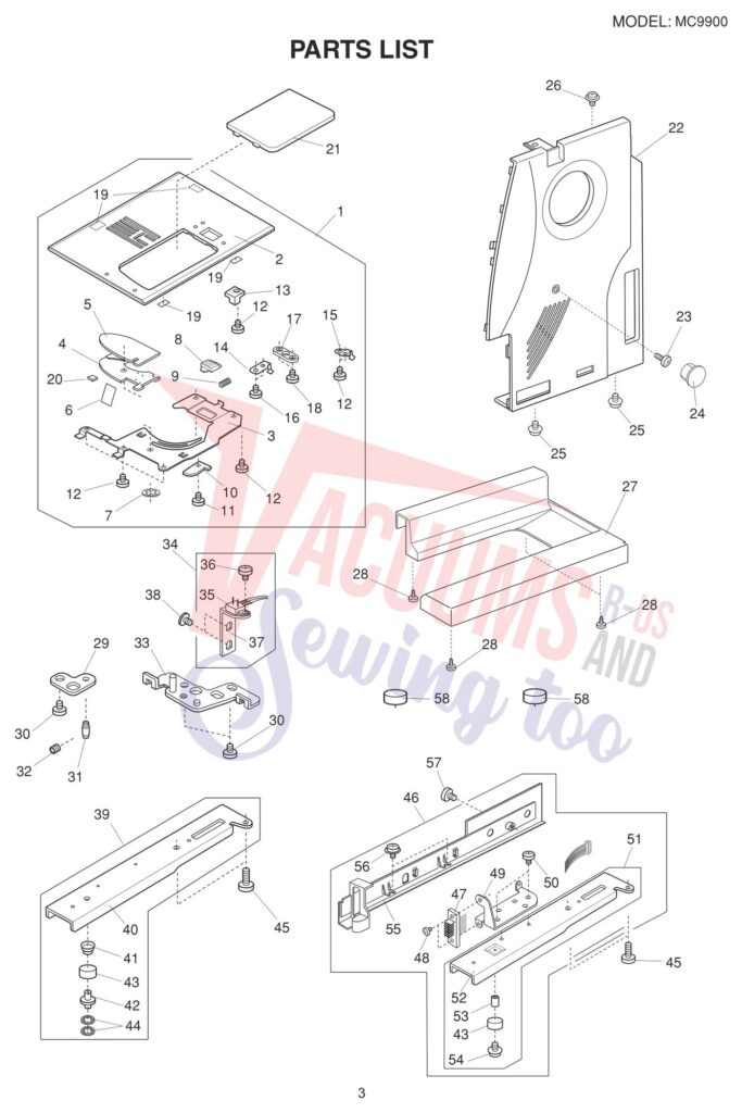 Janome 9900 exploded schematic diagram (page 10)