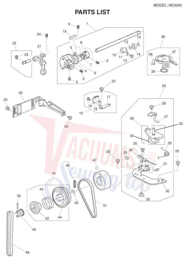 Janome 9900 exploded schematic diagram (page 14)