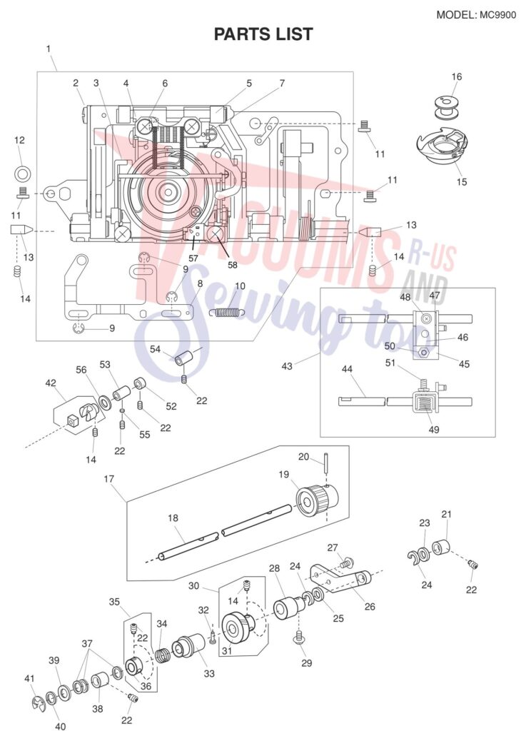 Janome 9900 exploded schematic diagram (page 15)