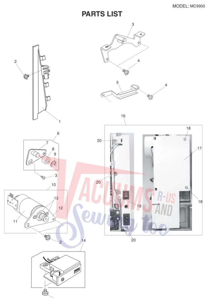 Janome 9900 exploded schematic diagram (page 16)