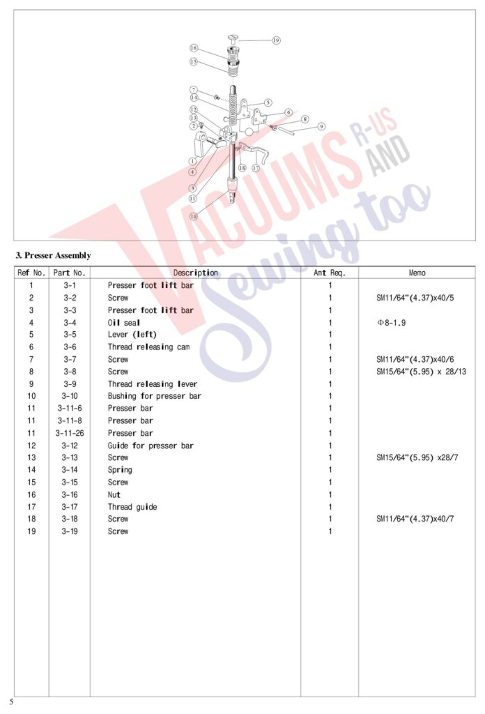 Janome AQ26DX exploded schematic diagram (page 8)