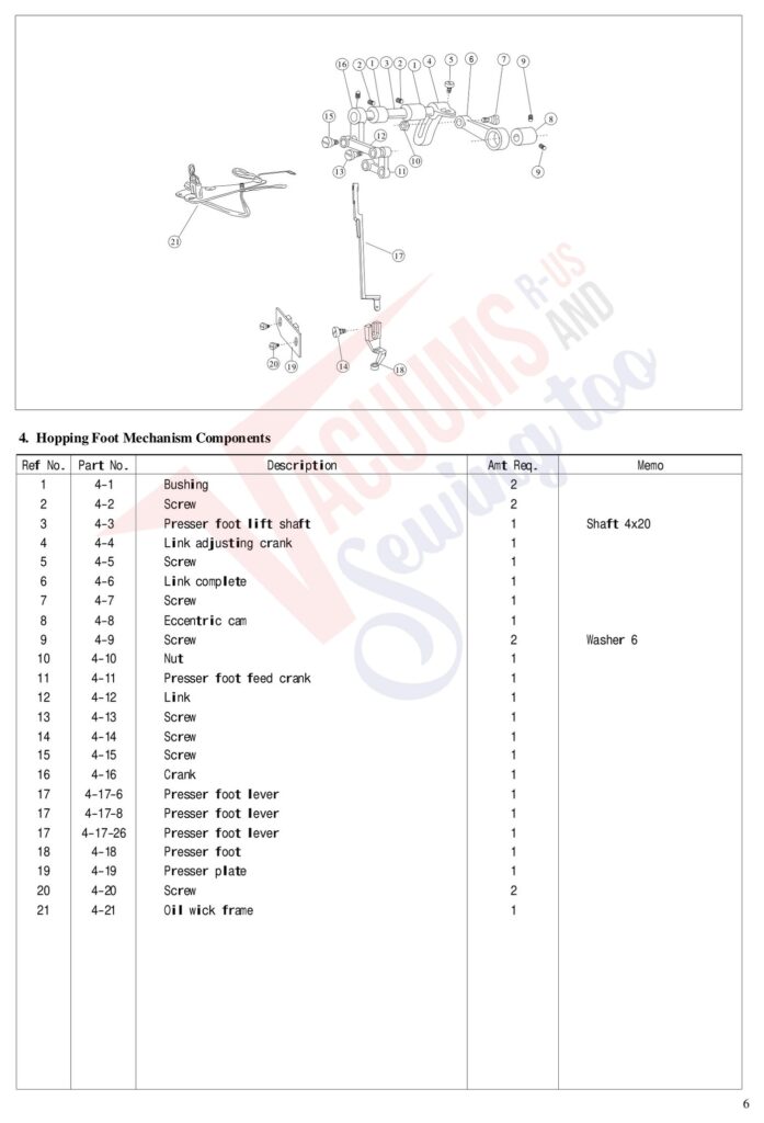 Janome AQ26DX exploded schematic diagram (page 9)