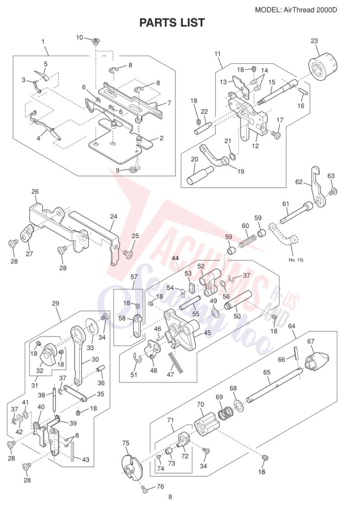 Janome AT2000D exploded schematic diagram (page 12)