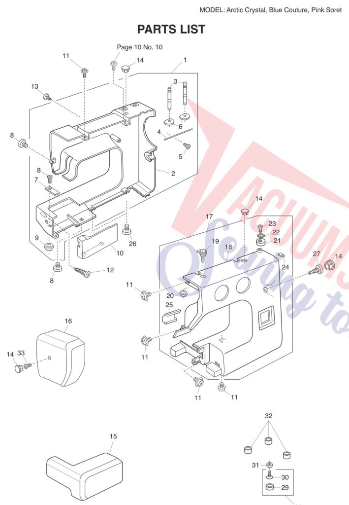 Janome Blue Couture exploded schematic diagram (page 1)
