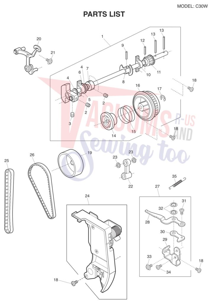 Janome C30-W exploded schematic diagram (page 1)