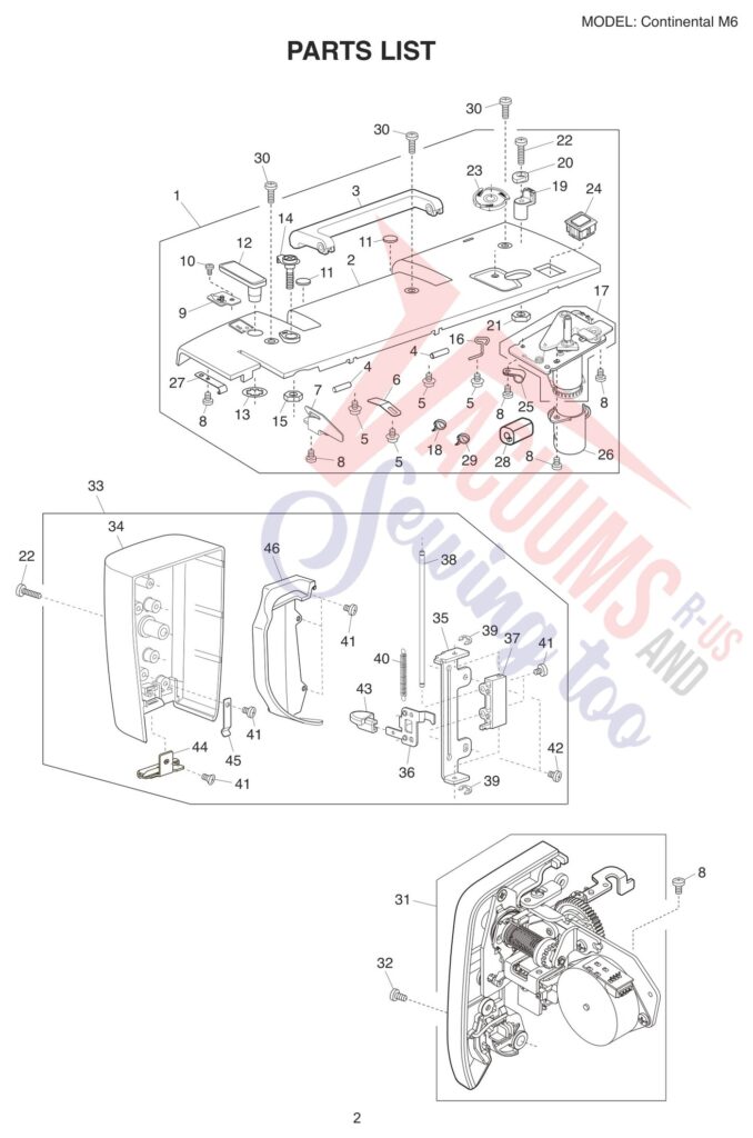 Janome CM6 exploded schematic diagram (page 9)