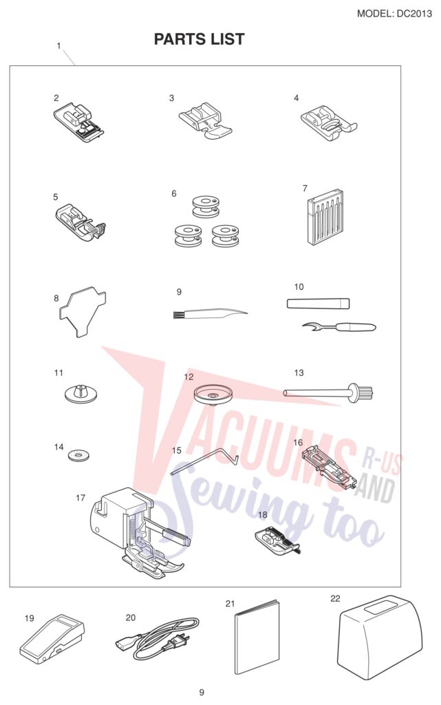 Janome DC2013 exploded schematic diagram (page 9)
