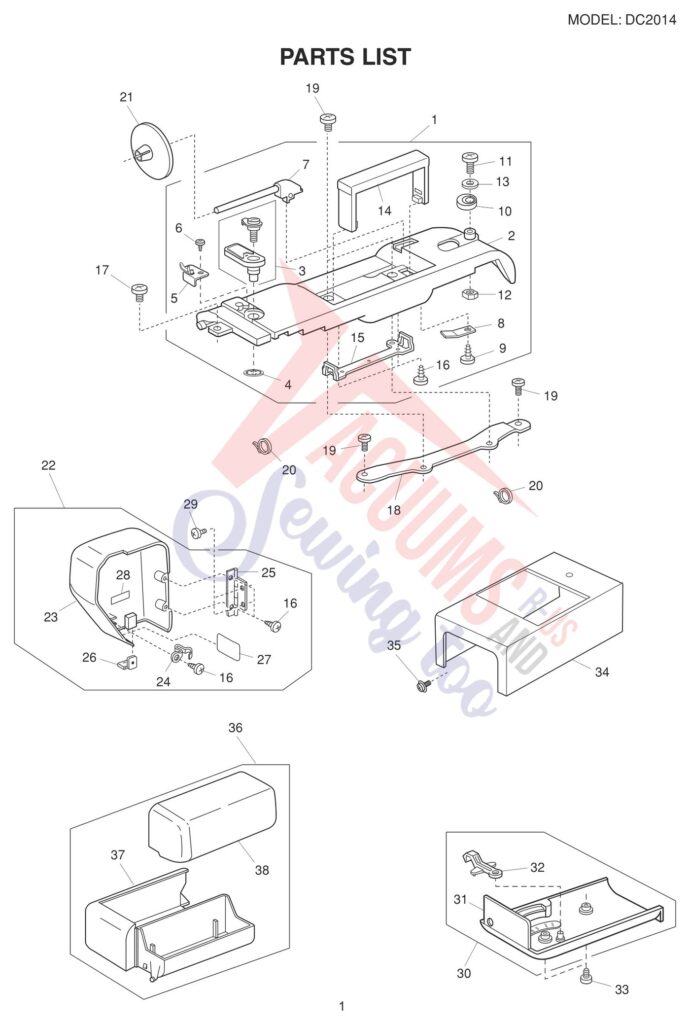 Janome DC2014 exploded schematic diagram (page 1)