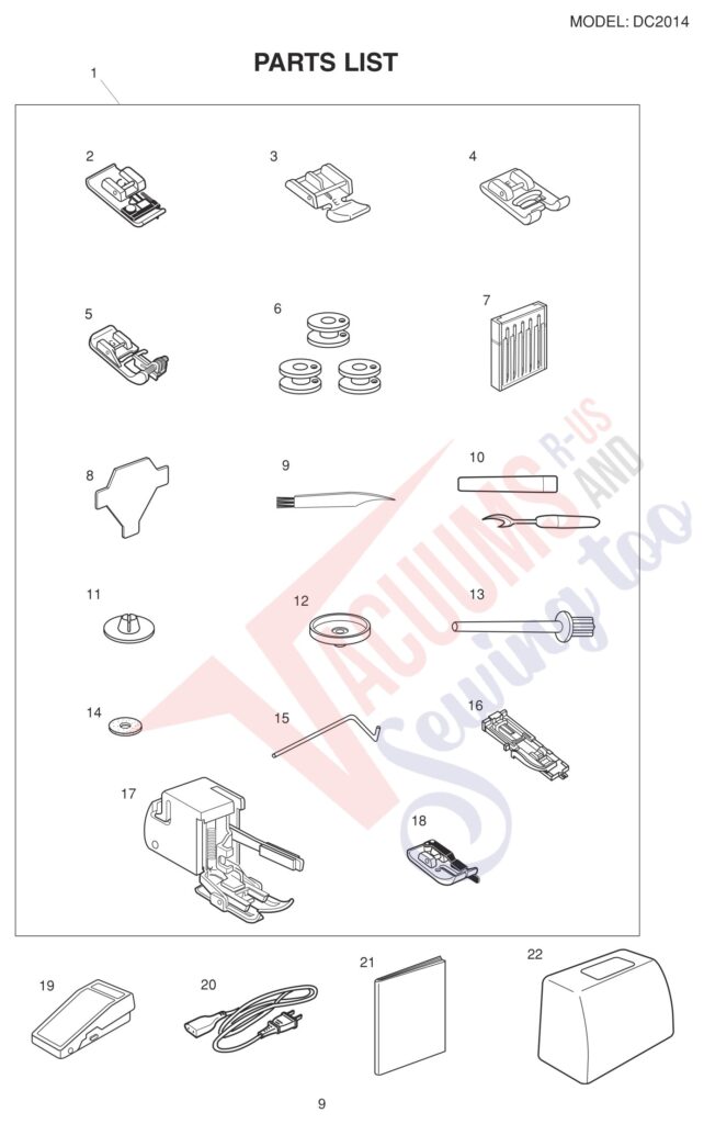 Janome DC2014 exploded schematic diagram (page 9)