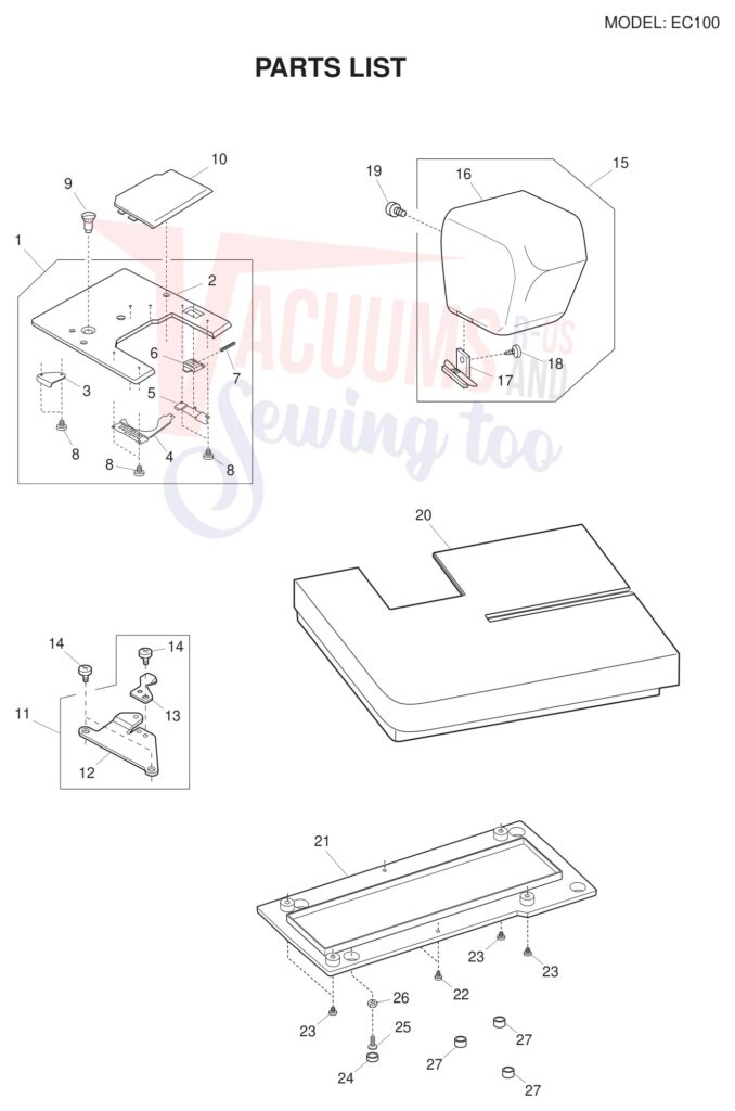Necchi EC100 exploded schematic diagram (page 1)
