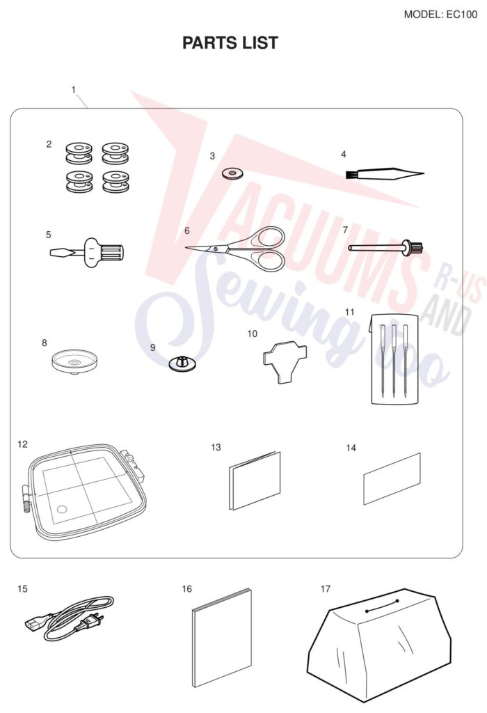 Necchi EC100 exploded schematic diagram (page 9)