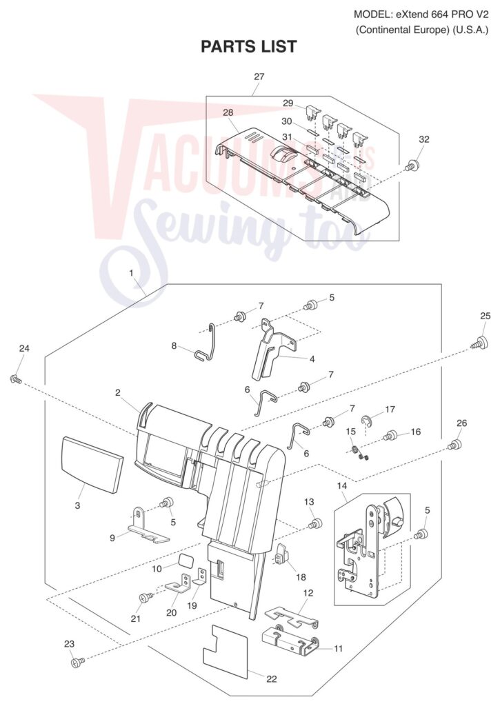 Elna EL664P V2 exploded schematic diagram (page 1)