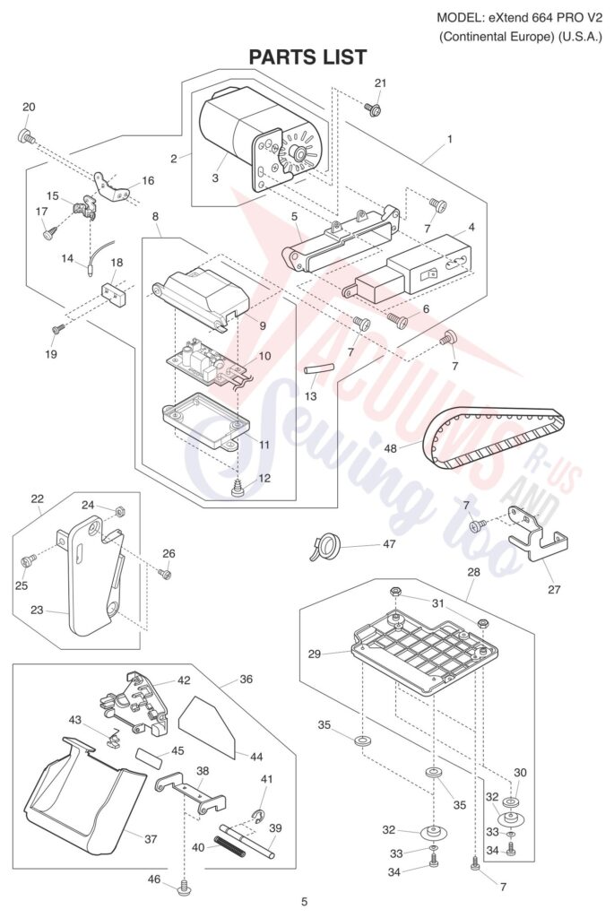 Elna EL664P V2 exploded schematic diagram (page 7)