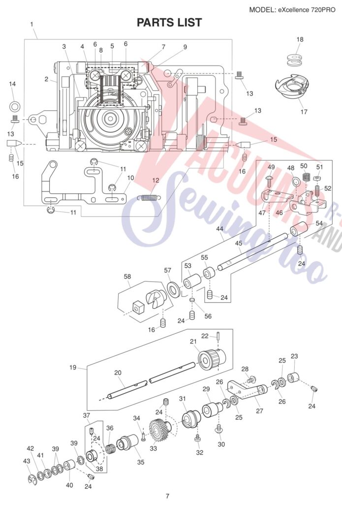 Elna EL720PRO exploded schematic diagram (page 16)