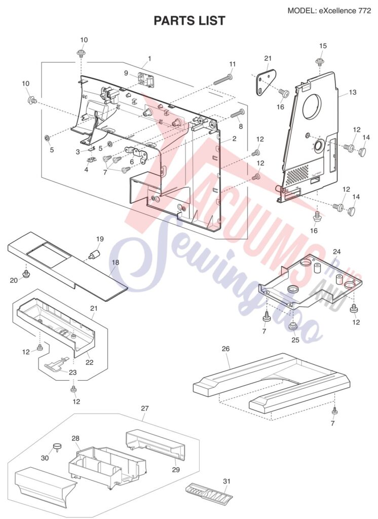 Elna EL772 exploded schematic diagram (page 10)
