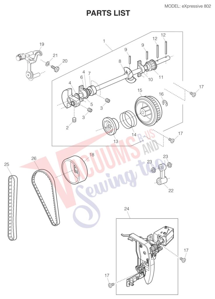 Elna EL802 exploded schematic diagram (page 1)