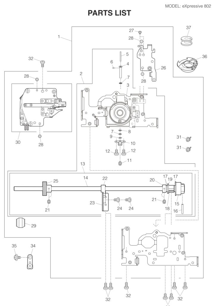 Elna EL802 exploded schematic diagram (page 3)