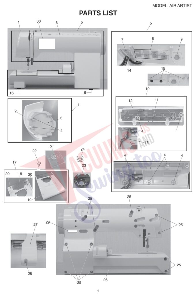 Elna ELAIRARTIST exploded schematic diagram (page 1)