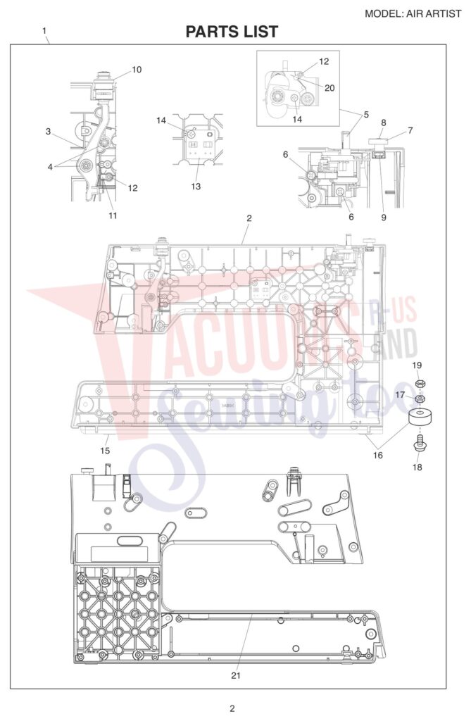 Elna ELAIRARTIST exploded schematic diagram (page 2)