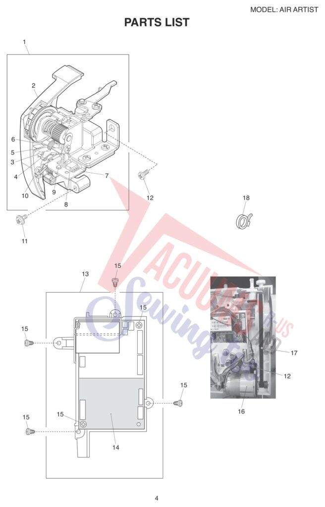 Elna ELAIRARTIST exploded schematic diagram (page 4)
