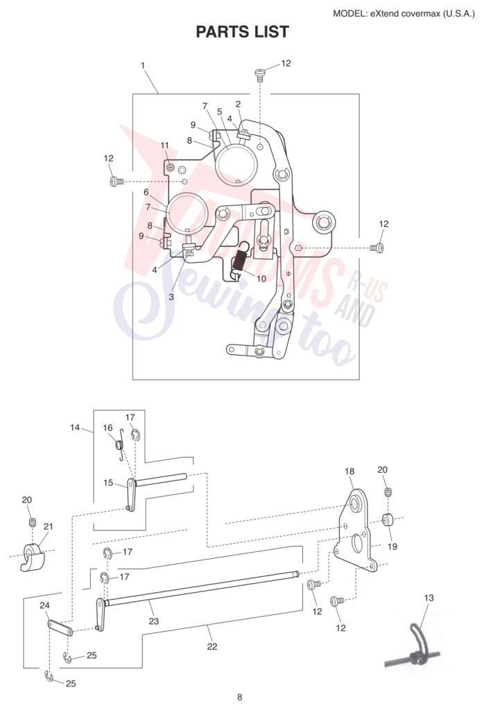 Elna ELCOVERMAX exploded schematic diagram (page 10)